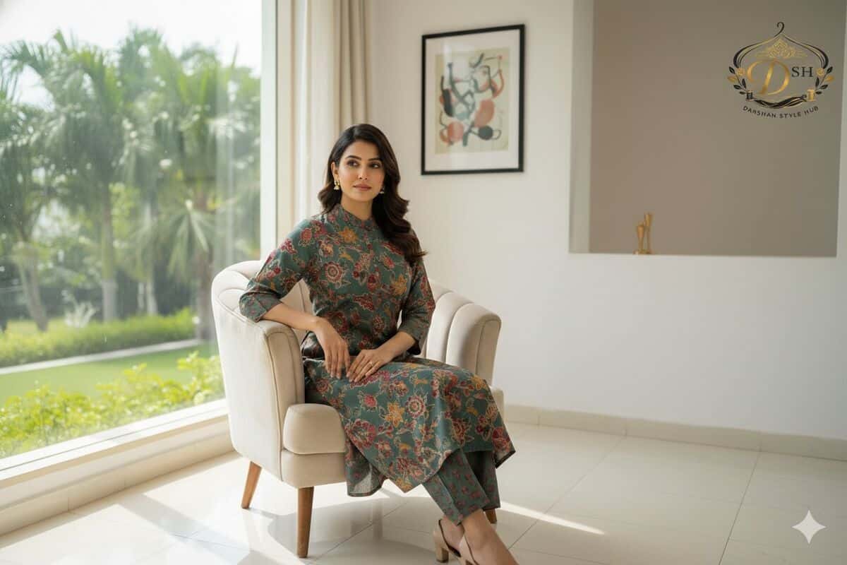 Darshan Green Floral Printed Kurta Set 4