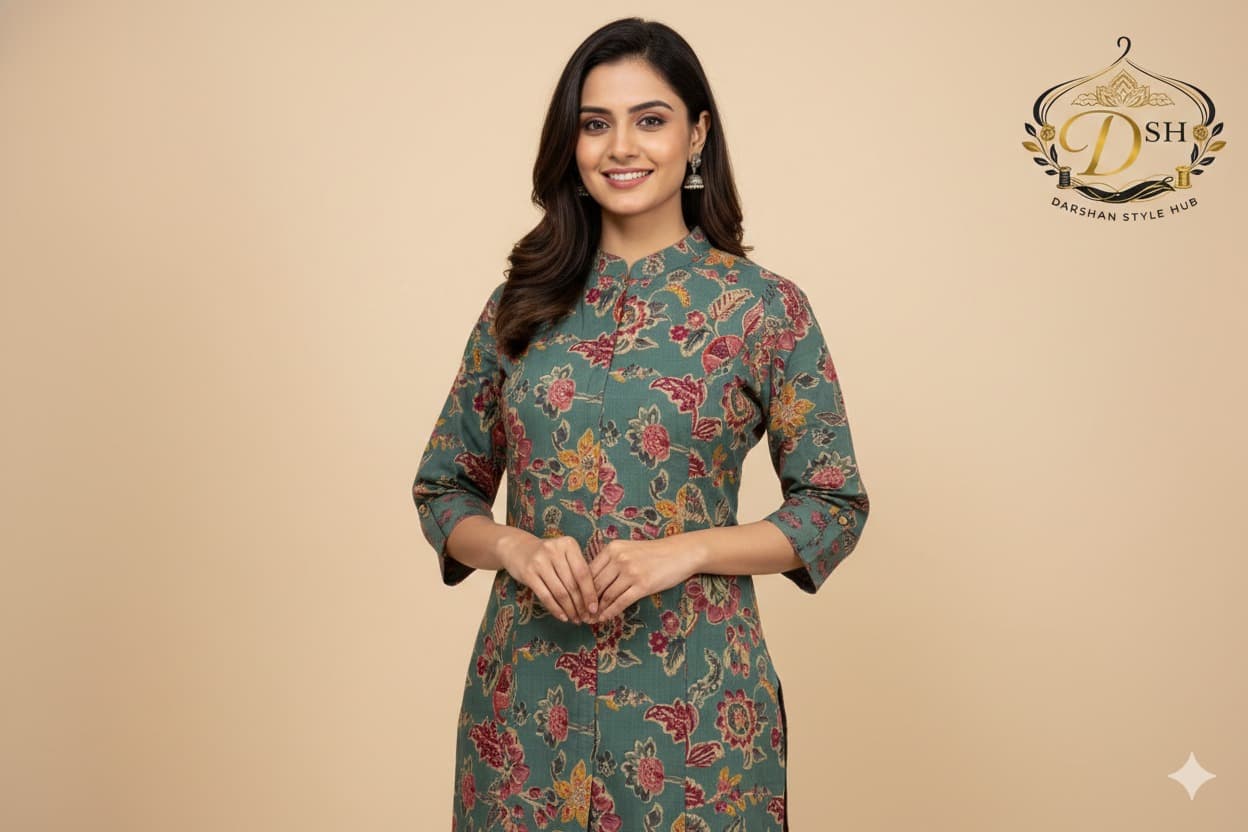 Darshan Green Floral Printed Kurta Set 3