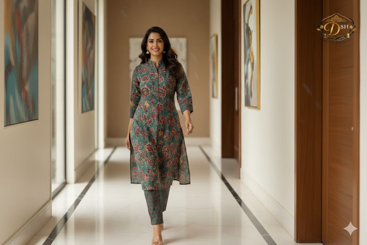 Darshan Green Floral Printed Kurta Set 6