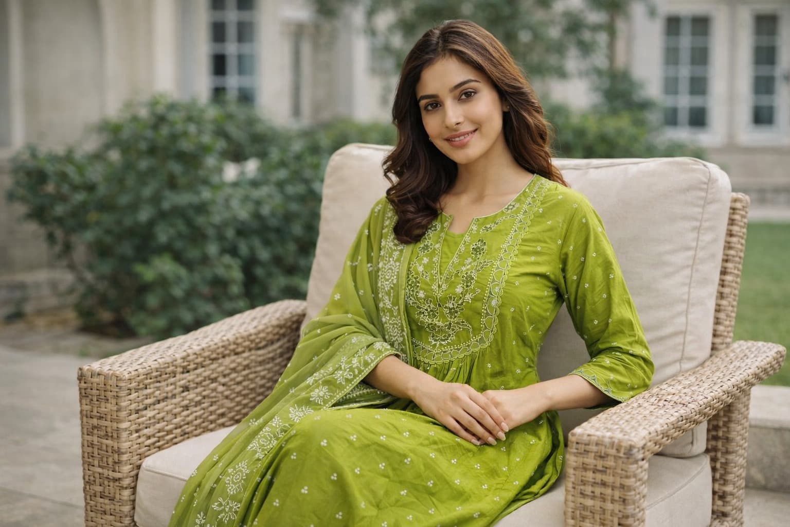 Darshan Women’s Embroidered Green Cotton Suit Set with Dupatta 3