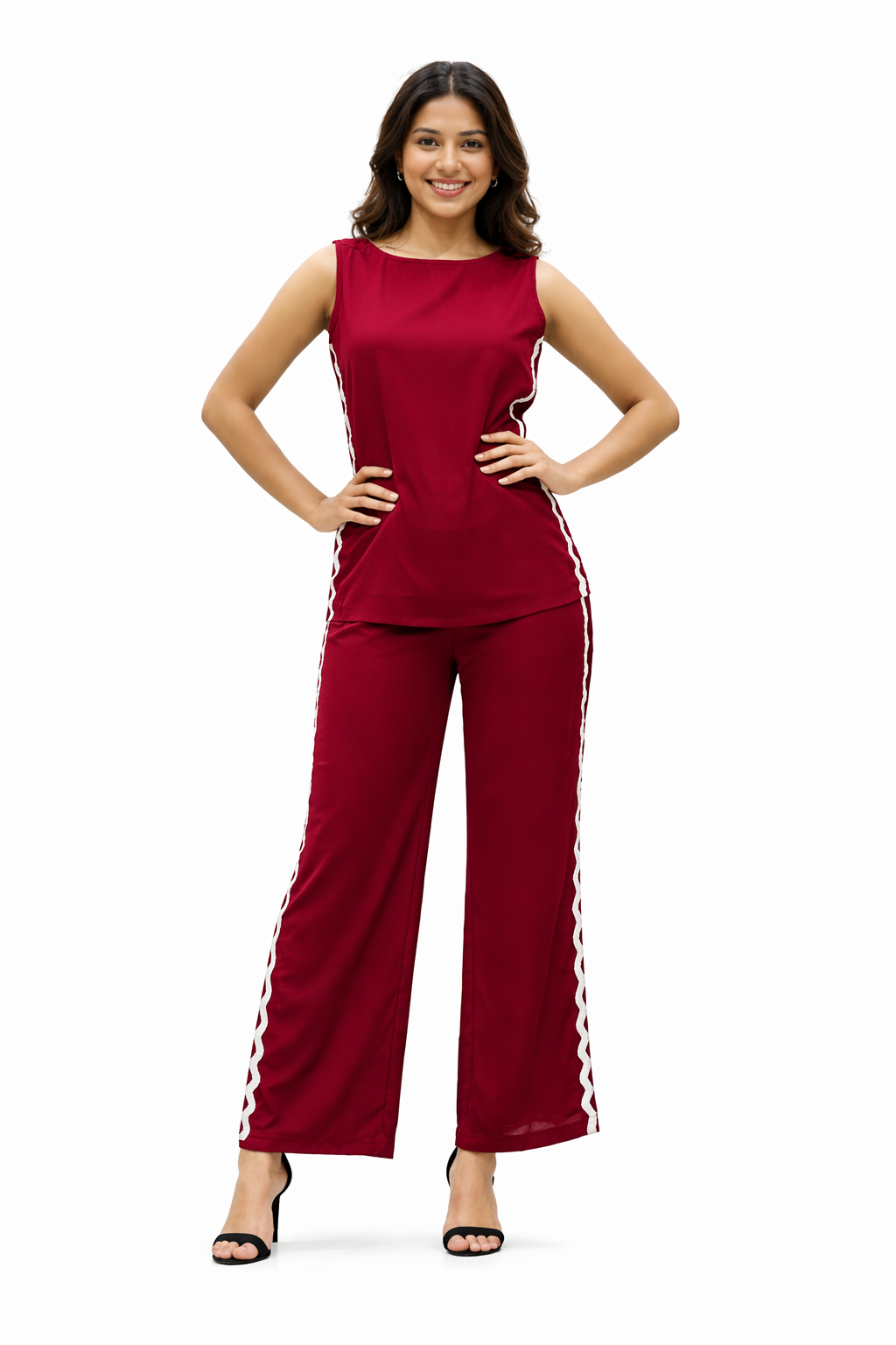 Darshan Style Hub Women’s Red Co-ord Set | Boat Neck, Sleeveless Ethnic Set