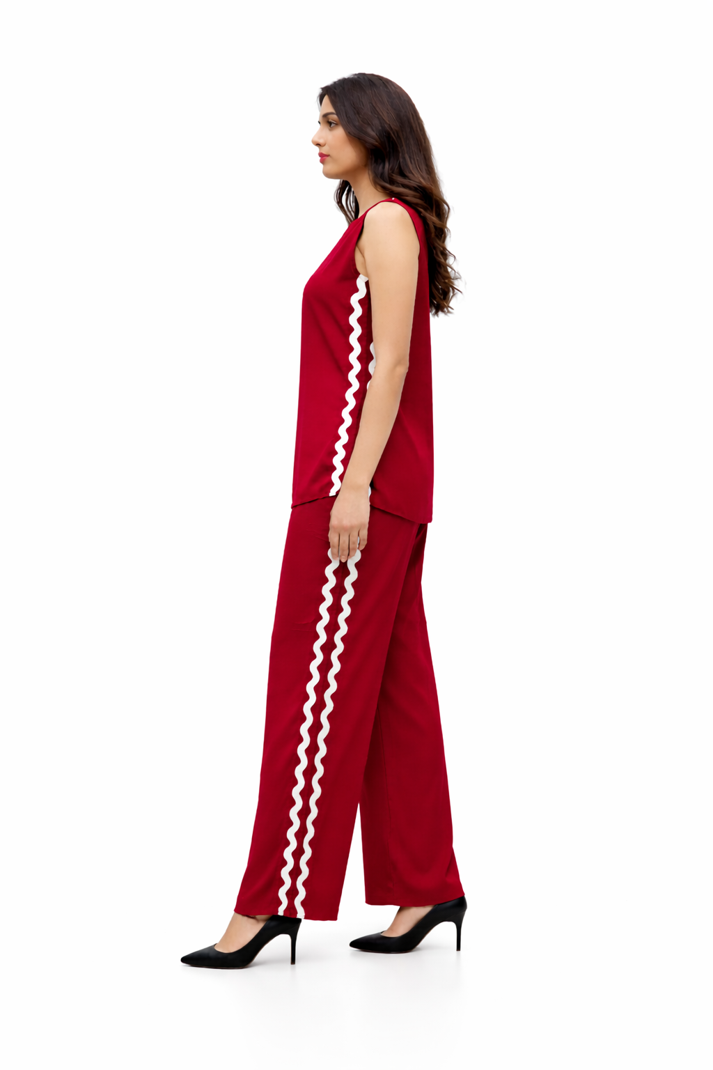Darshan Style Hub Women’s Red Co-ord Set | Boat Neck, Sleeveless Ethnic Set 2