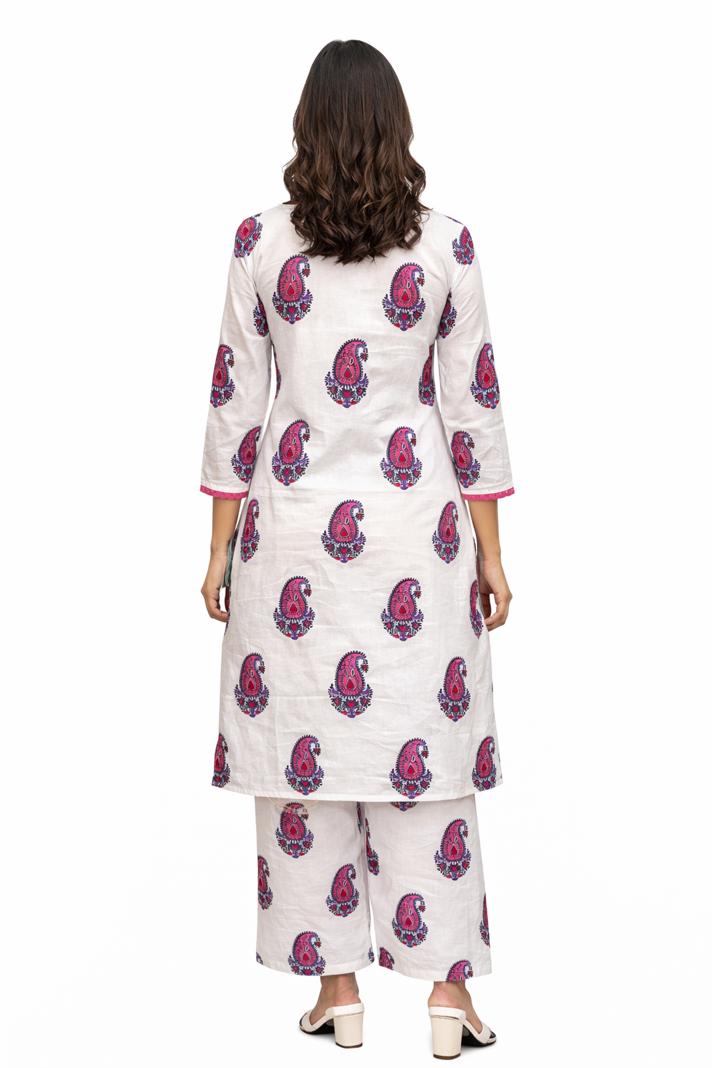  Darshan Style Hub Women’s White Paisley Printed Straight Kurta Set with Pants | V-Neck 3/4 Sleeve Cotton Ethnic Wear for Women 3