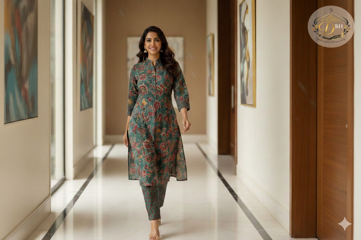 Darshan Green Floral Printed Kurta Set