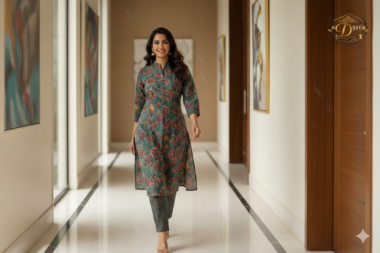 Darshan Green Floral Printed Kurta Set 6