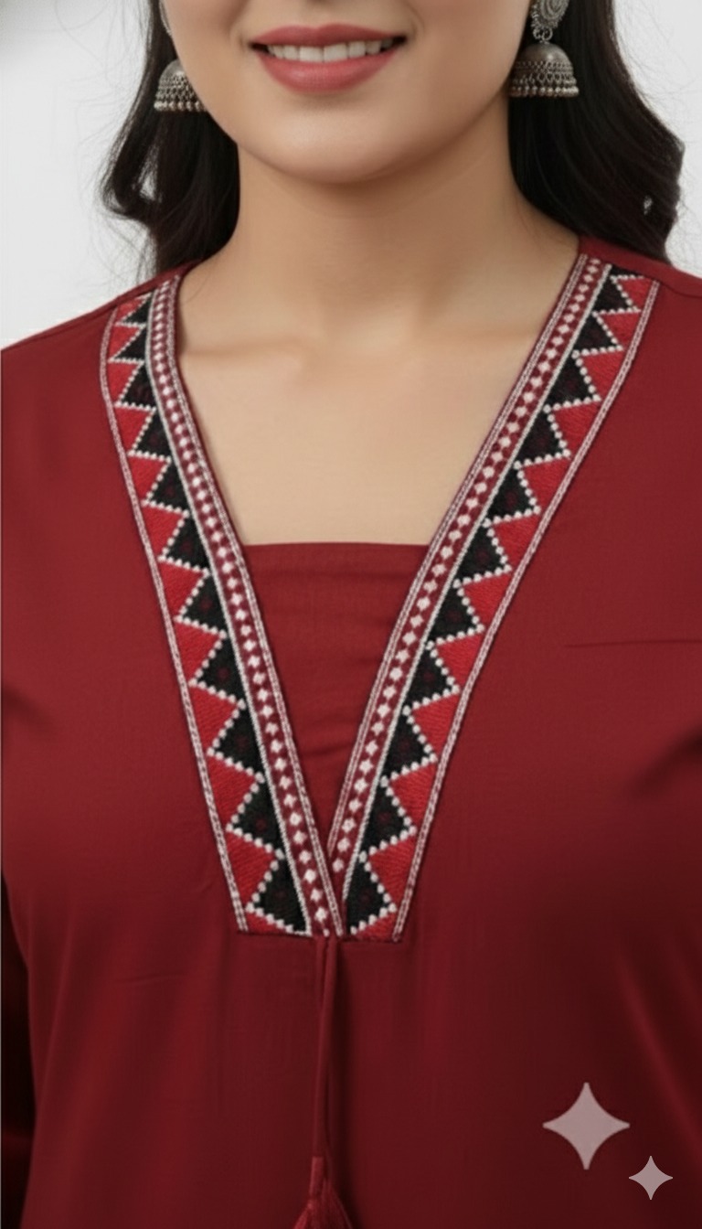  Darshan Style Hub Women’s Geometric Embroidered Kurta Set | Elegant V-Neck with Decorative Detailing | 3/4 Sleeve | Comfortable Elasticated Straight Pants | Ethnic Wear for Women 2