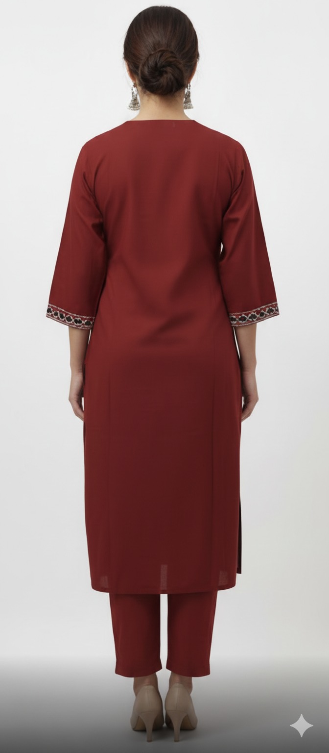  Darshan Style Hub Women’s Geometric Embroidered Kurta Set | Elegant V-Neck with Decorative Detailing | 3/4 Sleeve | Comfortable Elasticated Straight Pants | Ethnic Wear for Women 3