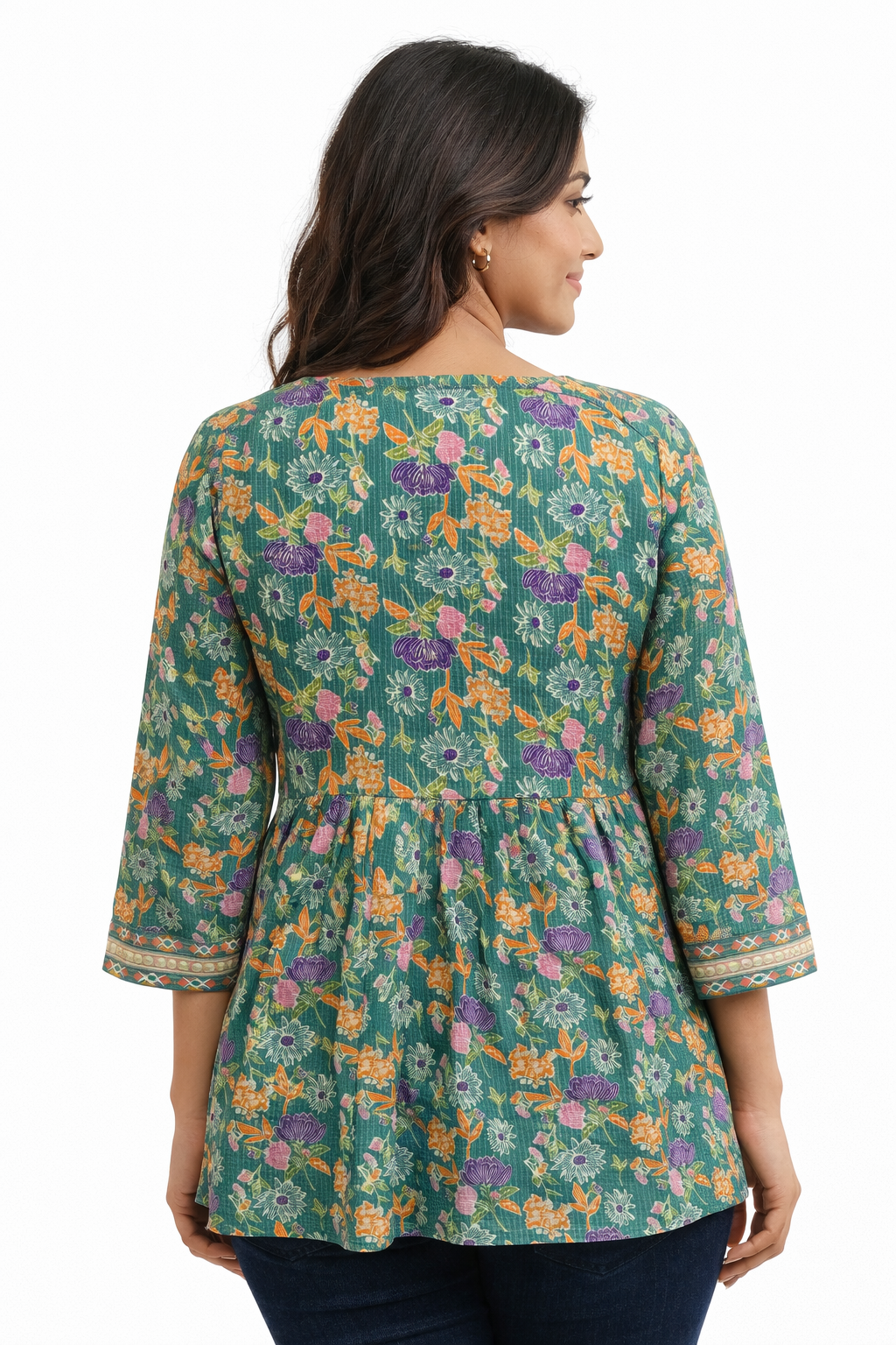 Darshan Style Hub Women Cotton Floral Printed A-Line Kurti Top | Lace-Up V Neckline | 3/4th Sleeve 4