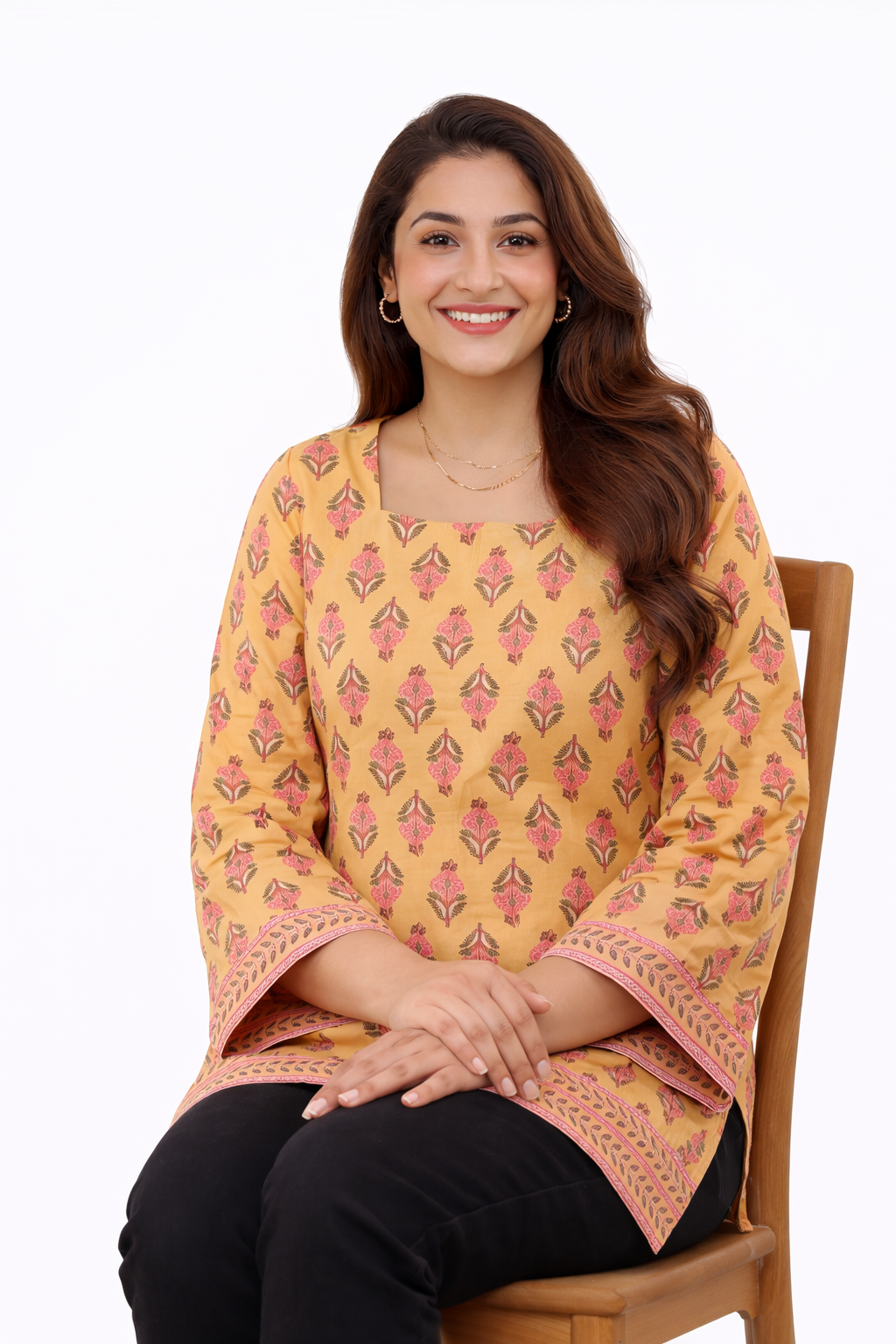  Darshan Style Hub Women Mustard Cotton Hand Block Printed Short Kurti Top | Square Neck | Full Bell Sleeves | Side Tie-Up Ethnic Wear 2