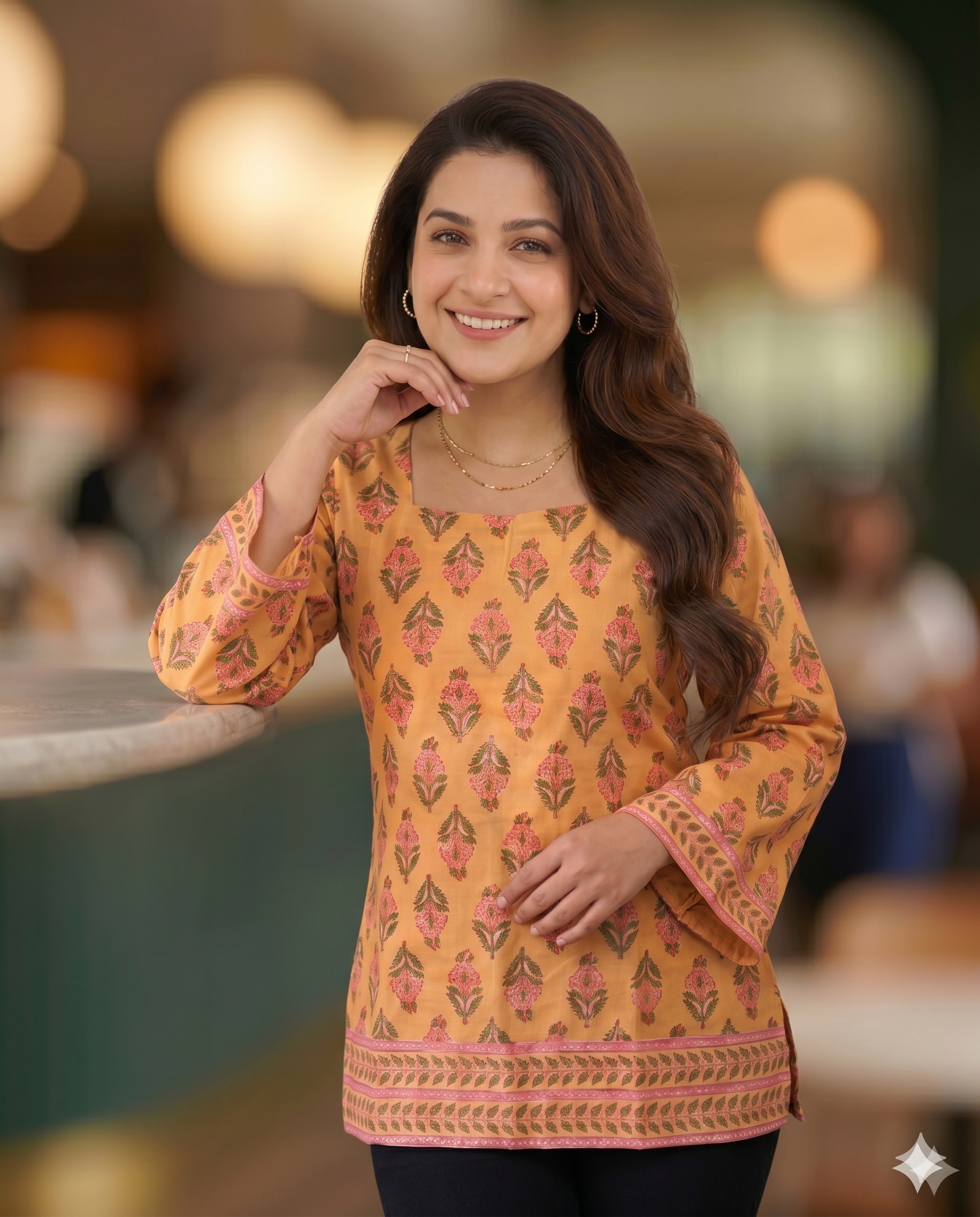  Darshan Style Hub Women Mustard Cotton Hand Block Printed Short Kurti Top | Square Neck | Full Bell Sleeves | Side Tie-Up Ethnic Wear 7