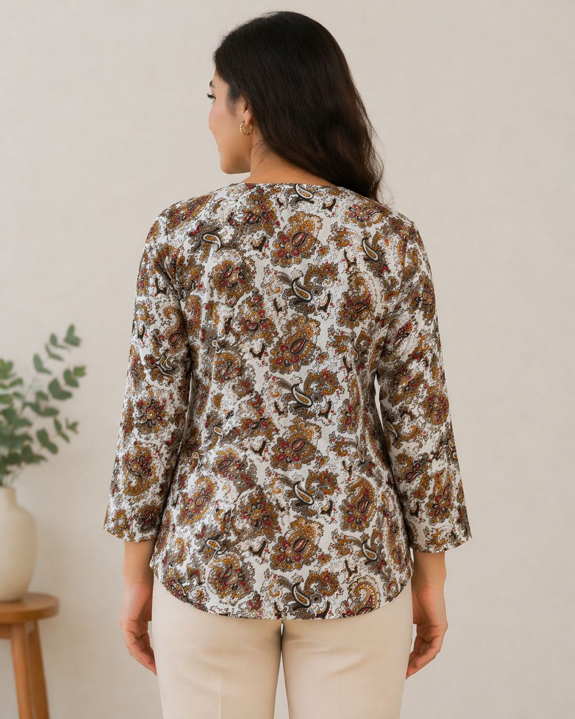 Darshan Style Hub Women Paisley Printed Top | Notch V-Neck | 3/4th Sleeve Casual Ethnic Wear 5